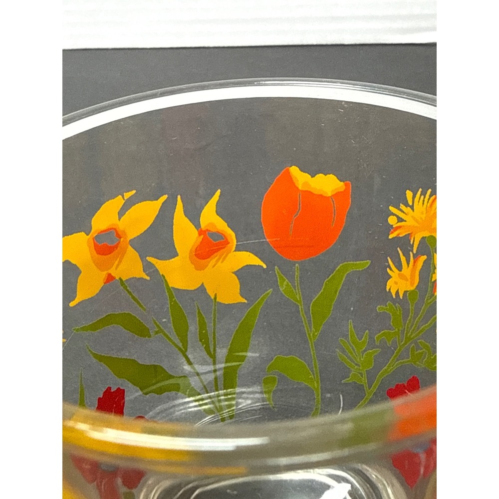 VTG Hazel Atlas Sour Cream/Juice Glass Red Poppies Yellow Daisy Orange Tulips - Picture 9 of 10
